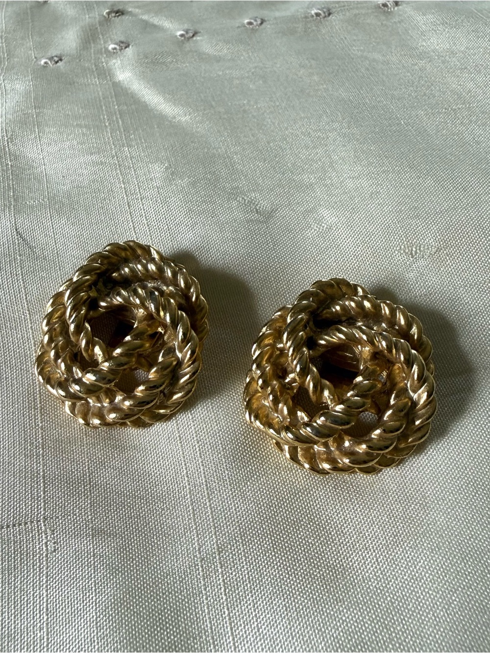 Vtg 60s Bluette Gold-Tone Twisted Rope Knot shoe clips preppy classic nautical